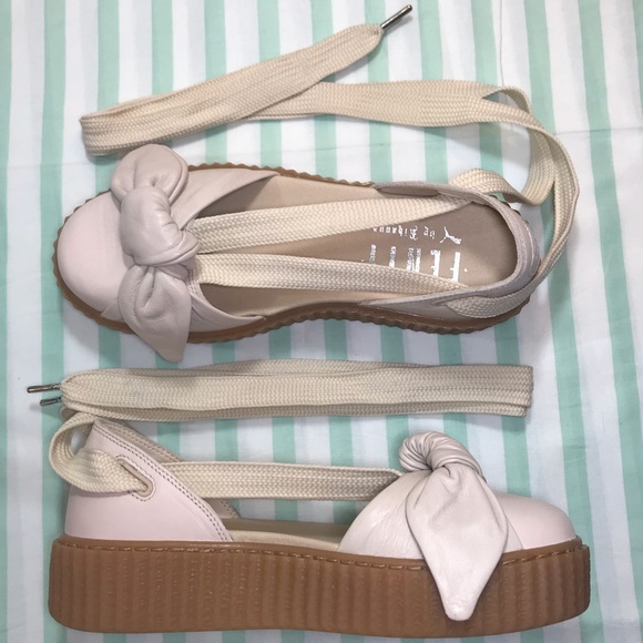 Puma Fenty Rihanna Pink Tint Oatmeal Bow Creepers - Picture 2 of 7